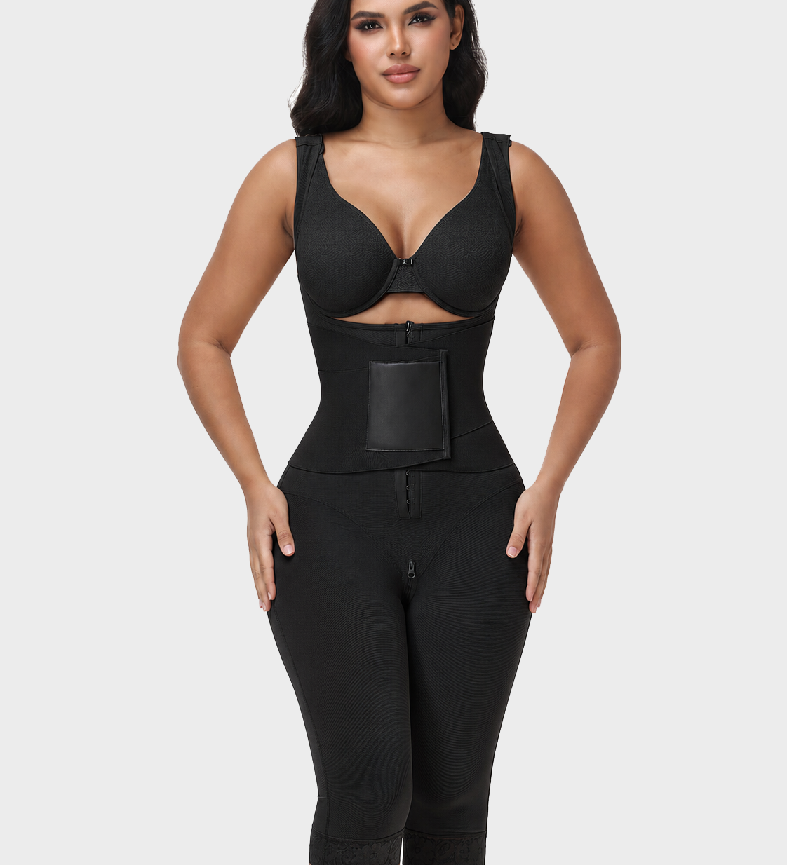 Double Compression Tummy Control Mid-length Shapewear with Detachable Waist Trainer