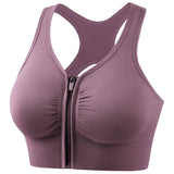 Women's Shockproof Push up Bra Hollow Back with Front Zipper