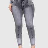 High Waist Rhinestone Pocket Butt Lifting Seam Detail Skinny Jeans