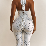 Polka Dot Halter Neck Hourglass Capri Jumpsuit with Detachable Corset Two-Piece Set
