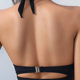 Cross Halter Ruched Front Cutout Backless One Piece Swimsuit