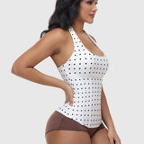 Polka Dot Halter Corset Top with Tied-up Back