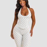 Hourglass Figure Body Shaper Waist Cincher Polka Dot Capri Jumpsuit Two-Piece Set