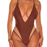 Sexy Mesh Splicing Spaghetti Strap Deep V Neck Shapewear Swimsuit