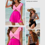 Ruffle Sleeve Cross Cutout Backless Skirted One Piece Swimsuit