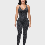 High Compression Zip Front Deep V Adjustable Strap Shapewear Jumpsuit