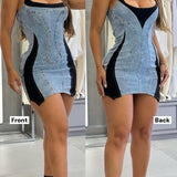 Sorelyne® Contrast Color Suspenders Bodycon Mini Denim Dress