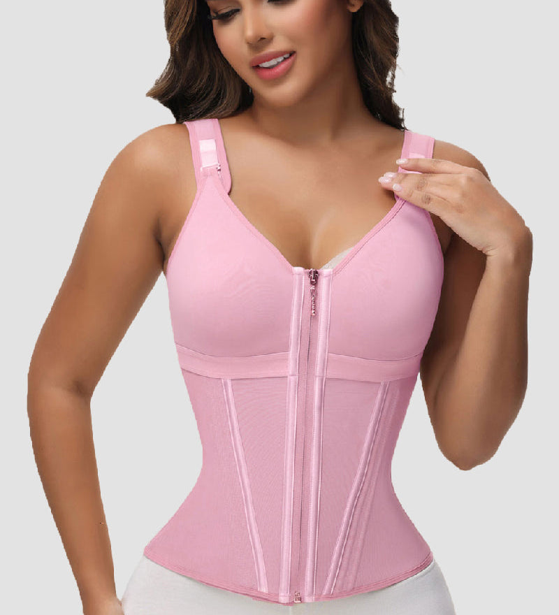 Sorelyne® Women's Boned Latex Zipper Corset Tummy Control Body Shaper Vest With Bra