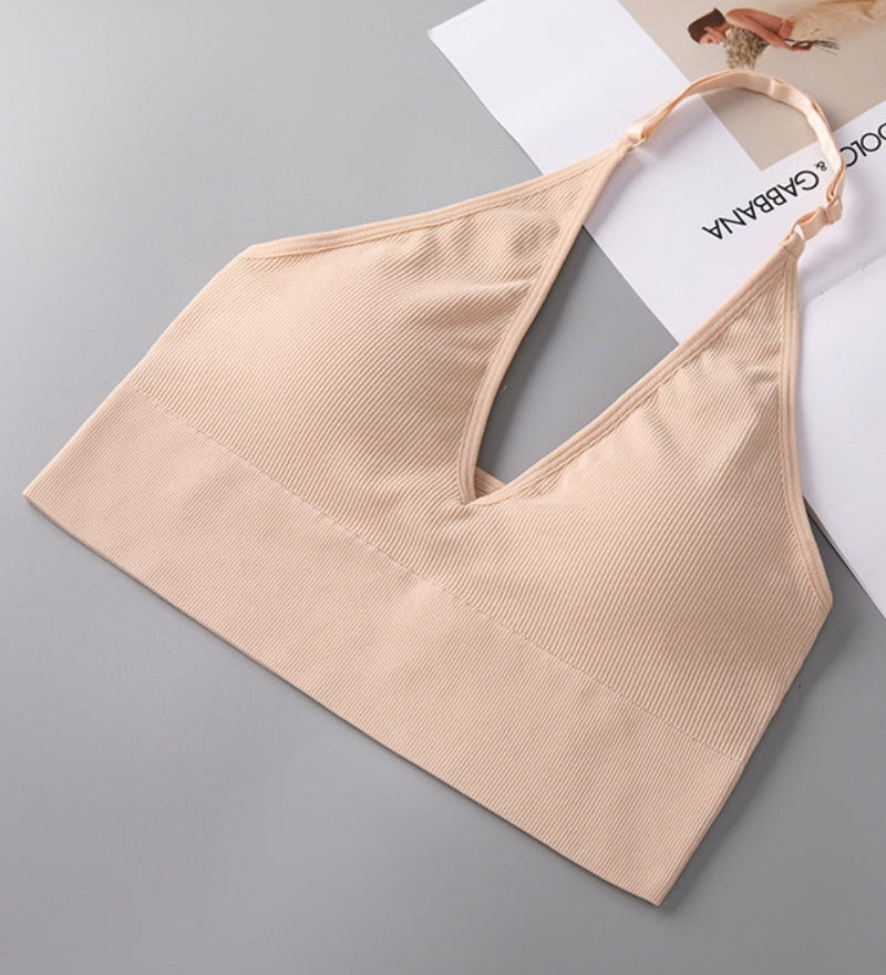 Deep V Sexy Halter Neck Backless Triangle Cup Wireless Bra