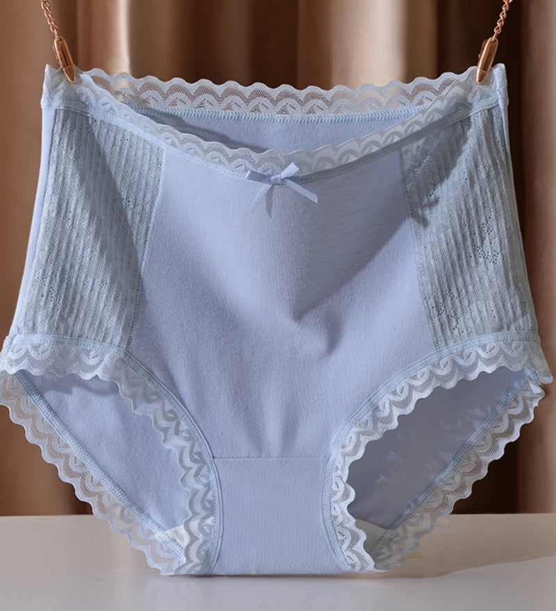 High Waisted Comfortable Cotton Breathable Panties With Lace Trim