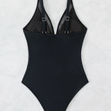 Sexy Deep V Mesh Backless One Piece Shapewear Swimsuit