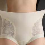 Sexy Lace Seamless Ice Silk High Waist Tummy Control Shaping Panties