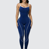 Seamless Athletic Jumpsuit Cross-Strap Color-Block Full-Length Bodysuit
