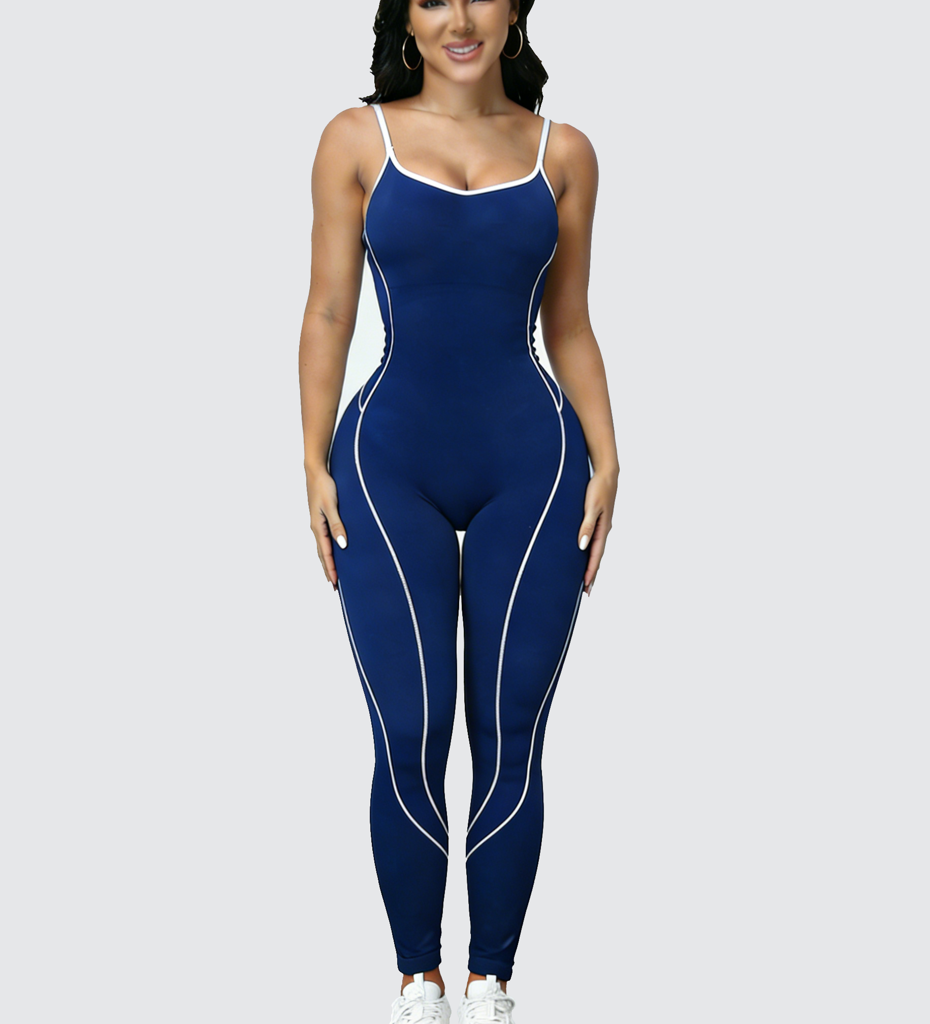 Seamless Athletic Jumpsuit Cross-Strap Color-Block Full-Length Bodysuit