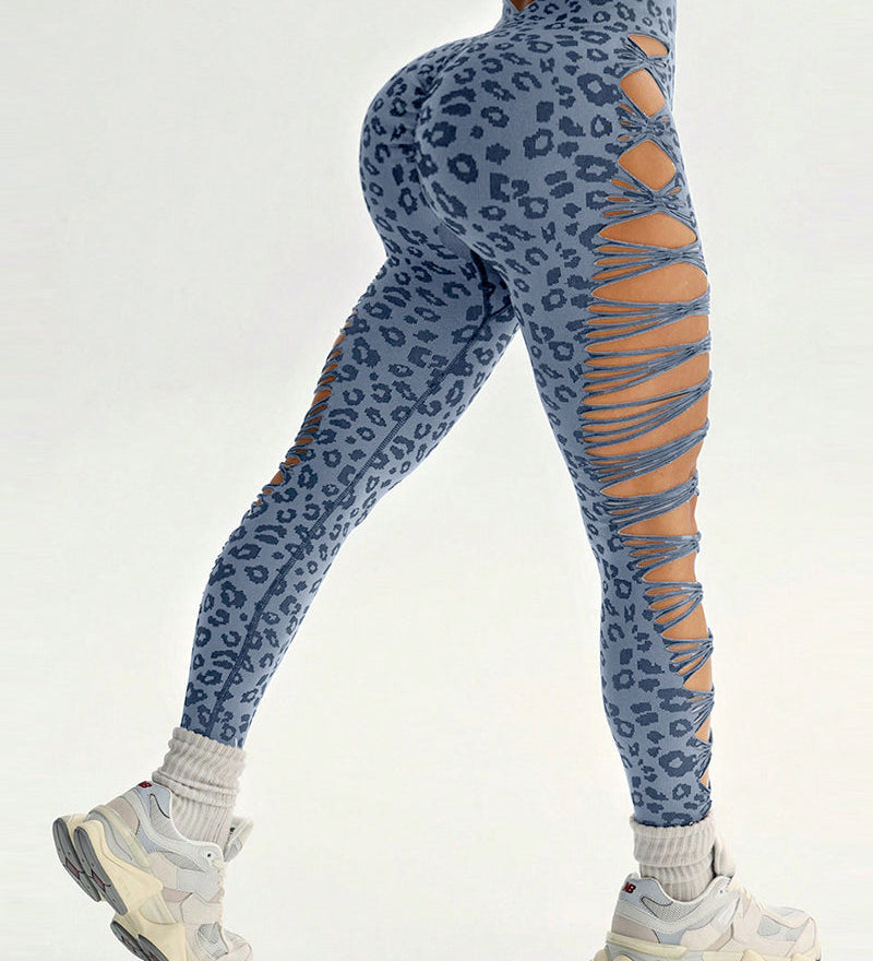 High Waist Leopard Print Side Cutout Butt Lifting Yoga Leggings