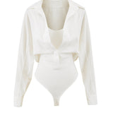 Solid Casual Button Up Shirt Bodysuit
