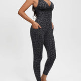 High Compression Zip Front Deep V Adjustable Strap Shapewear Jumpsuit