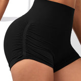 Side Drawstring High Waist Threaded Solid Color Yoga Shorts