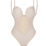 Sexy Mesh Shapewear Corset Backless Thong Bodysuit With Built-in Bra