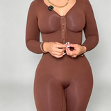 Front Zipper Long Sleeve Mid Thigh Full Body Shapewear Bodysuit