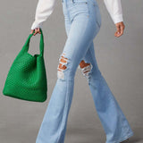High Waist Ripped Jeans Women Street Style Flared Pants