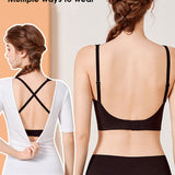 Women's Seamless Low Back Wireless Deep U Shaped Backless Comfort Minimizer Bra