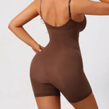 Adjustable Strap Mid Thigh Front Zipper Shapewear Bodysuit
