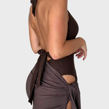 Backless Deep V-Neck Halter Slimming One-Piece Swimsuit