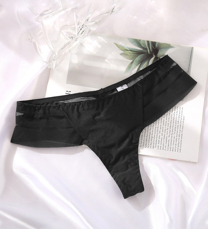 Women's Sexy Striped Ice Silk Panties Seamless Low Waist Breathable Thong