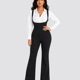 High Waist Button Detail Suspender Flare Jumpsuit