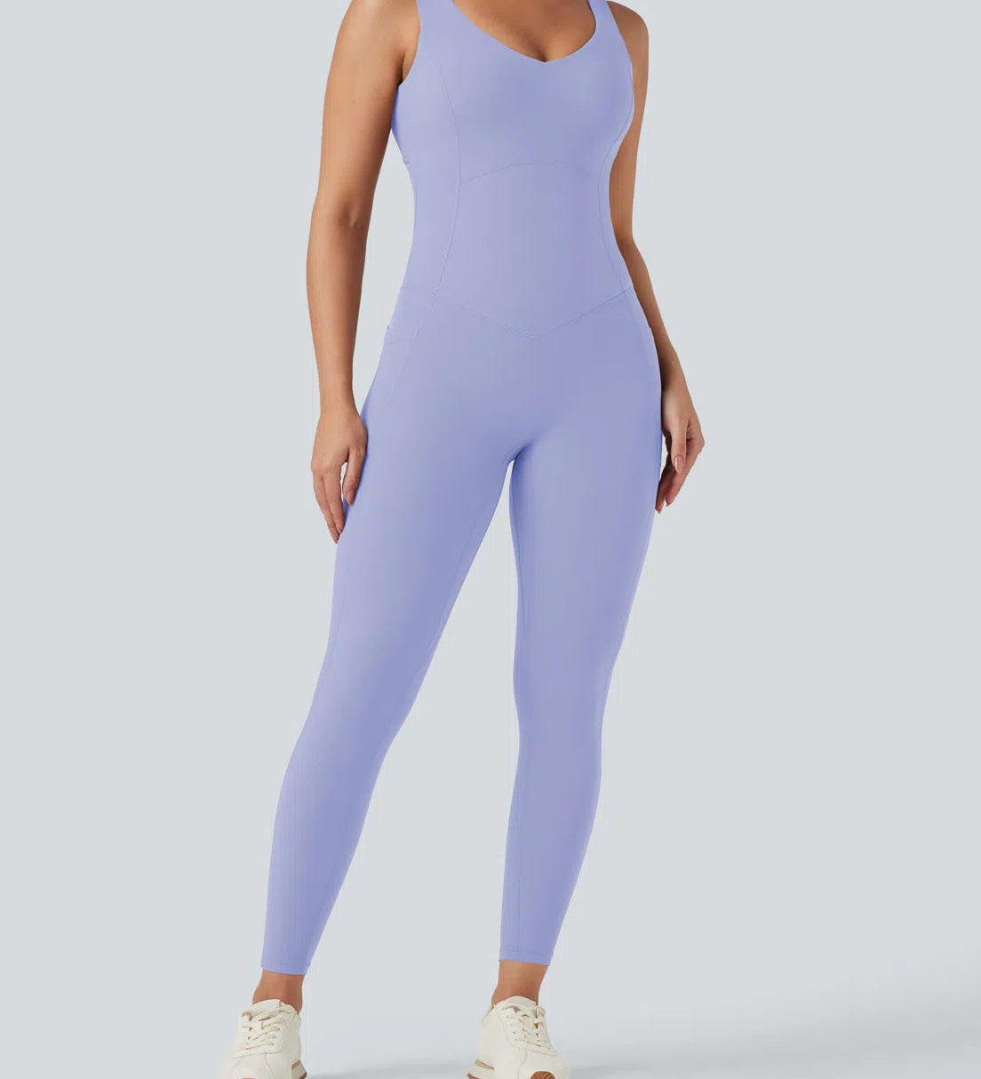UltraSculpt™ V Neck Tummy Control Butt Lifting Workout Jumpsuit with Pockets