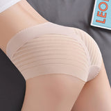 Women's Sexy Seamless Hollow Stripe Mesh Underwear Mid Waist Thong Shaping Briefs