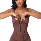 V Neck Underwire Cup Wide Adjustable Strap Zipper Waist Trainer Shaping Vest