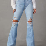High Waist Ripped Jeans Women Street Style Flared Pants