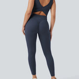 UltraSculpt™ V Neck Tummy Control Butt Lifting Workout Jumpsuit with Pockets