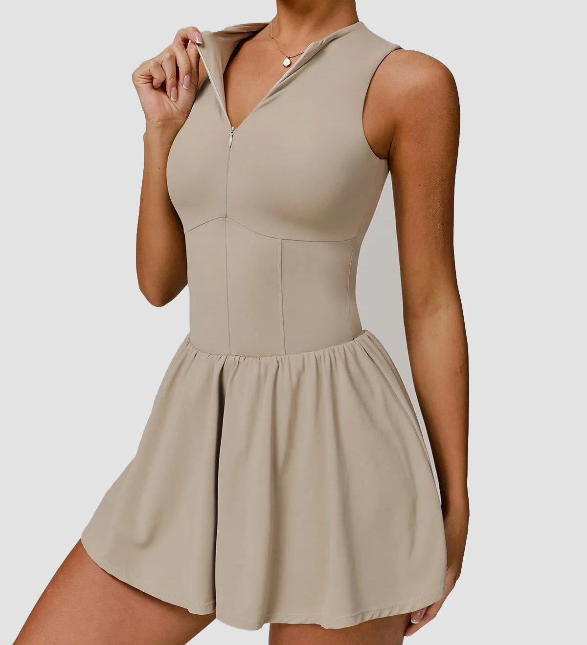 Sports Zipper Dress with Short and Pocket