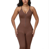 V Neck Front Zip Crisscross Back Knee Length Tummy Contro Bodysuit Butt Lifting Shaper