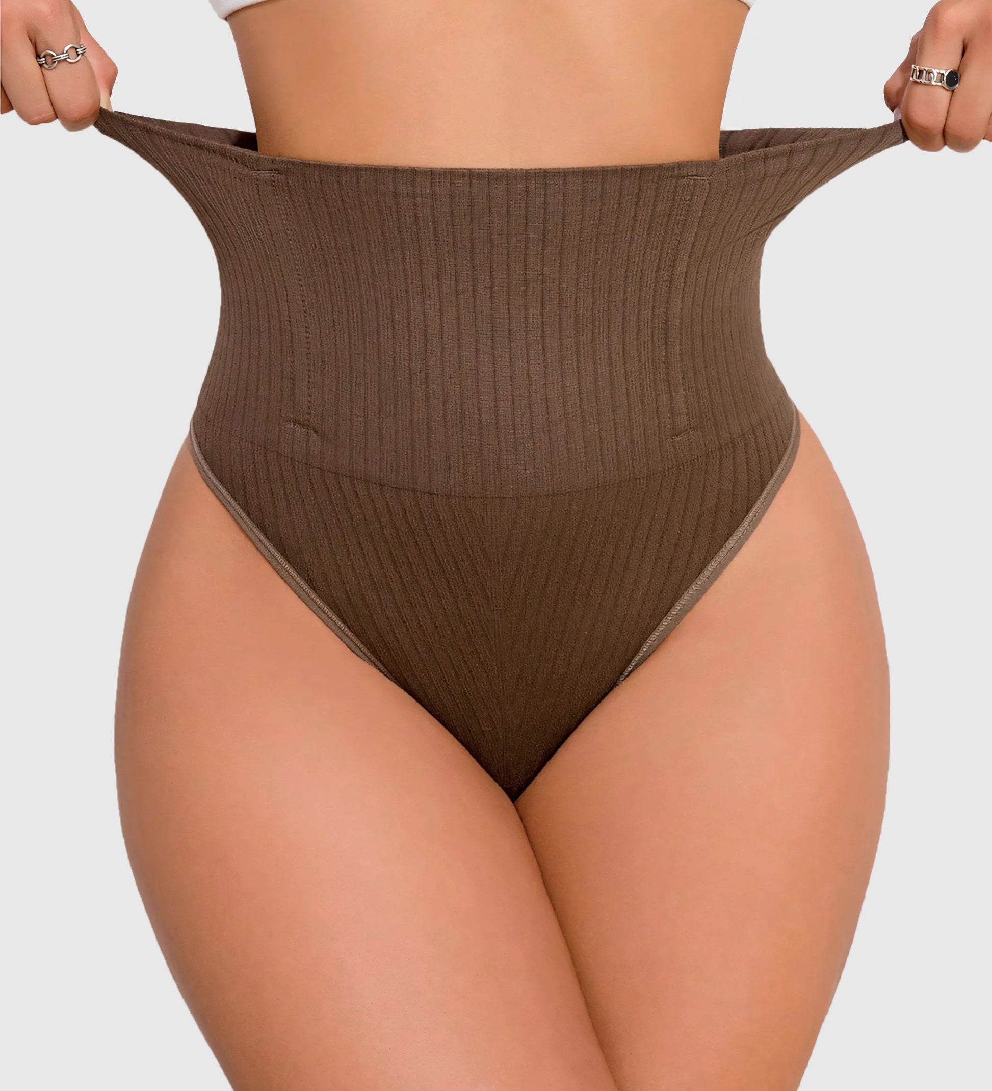 High Waist Ribbed Tummy Control Butt Lifting Shapewear Thong