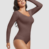 Seamless Crew Neck Long Sleeve Corset Bodysuit Tops Stretch Triangle Jumpsuit