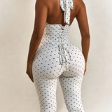 Hourglass Figure Body Shaper Waist Cincher Polka Dot Capri Jumpsuit Two-Piece Set