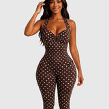 Polka Dot Halter Twist Top Capri Pants Two Piece Outfit Set