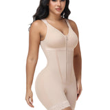 V Neck Front Zip Tummy Control Full Body Shapewear
