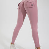 Peach Hip Fitness Leggings with Cargo Pockets