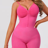 Adjustable Strap Mid Thigh Front Zipper Shapewear Bodysuit