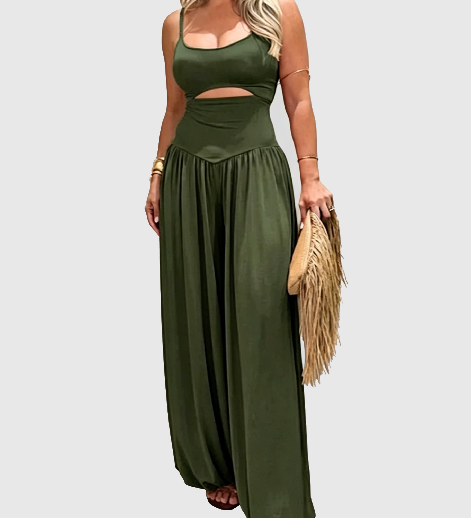 Solid Color Cut-out Cami Backless Jumpsuit