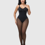 V Neck Adjustable Strap Warm Lined Sheer Panel Tummy Control Bodysuit