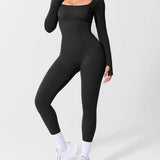 Long Sleeve Thumb Hole Tummy Control Shapewear  Jumpsuit