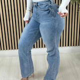 Stylish Washed High Rise Tummy Control Flared Jeans