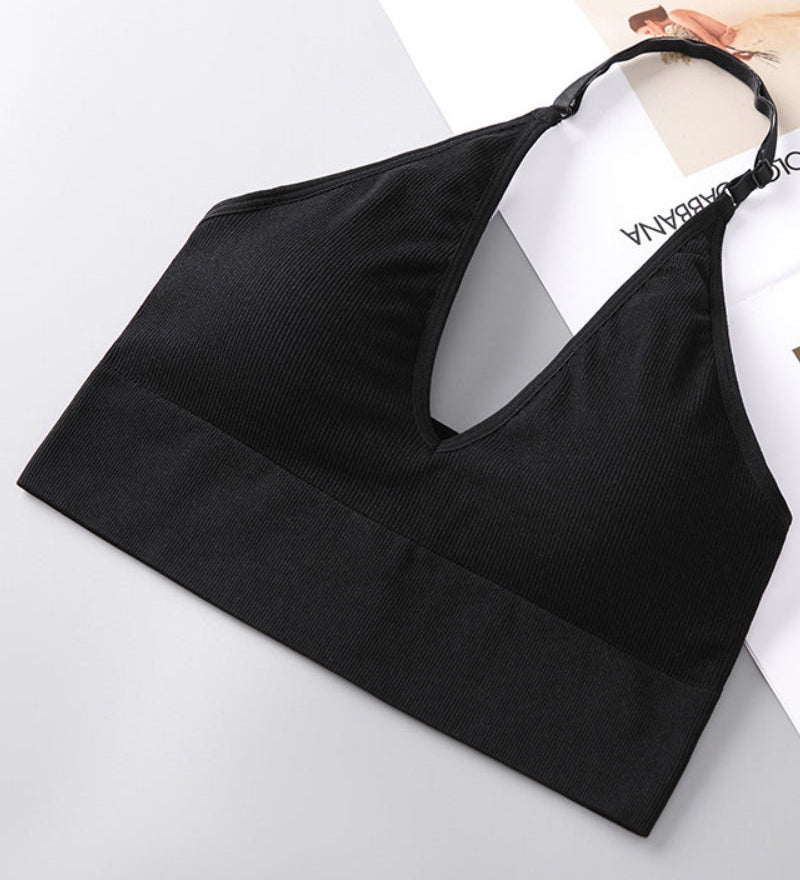 Deep V Sexy Halter Neck Backless Triangle Cup Wireless Bra