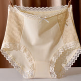 High Waisted Comfortable Cotton Breathable Panties With Lace Trim
